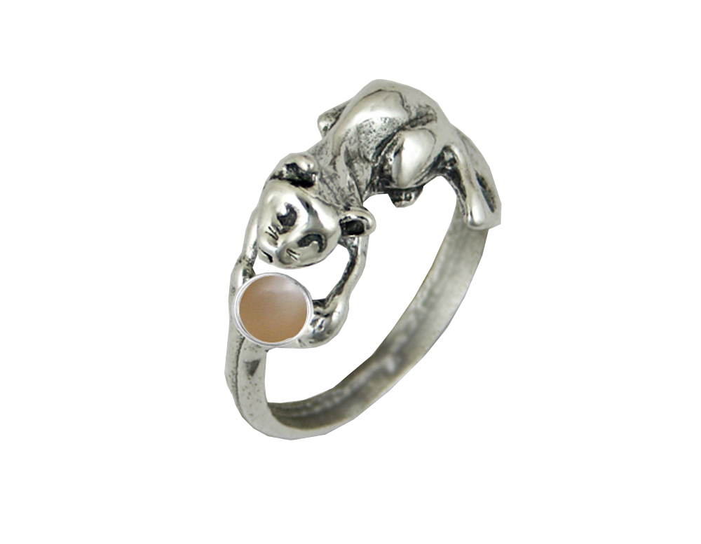 Sterling Silver Kitty Cat Ring With Peach Moonstone Size 5